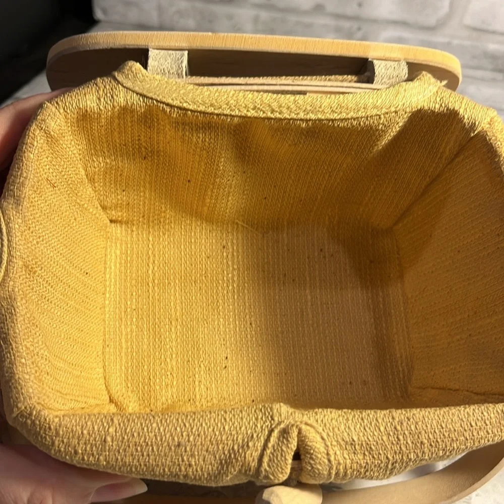 Longaberger kiddie purse mini wooden basket with plastic liner yellow fabric
